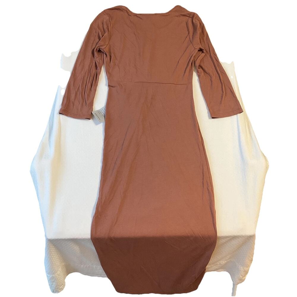The Vanity Room Women Maxi Dress XS Rust Bodycon Knot 3/4 Sleeve Stretch PullOve - Picture 12 of 12